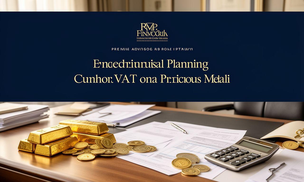Scrivania professionale con documenti fiscali, lingotti e monete d’oro per spiegare IVA e regime del margine